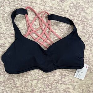 Lululemon - Free to Be Wild Navy and Pink Crisscross Sports Bra